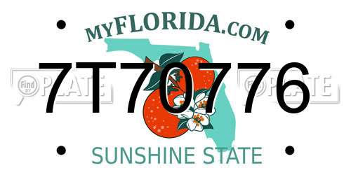 7T70776 Florida License Plate