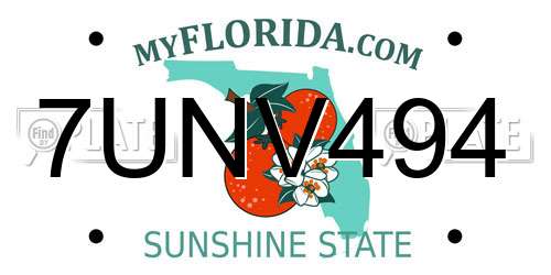 7UNV494 Florida License Plate