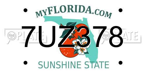7UZ378 Florida License Plate
