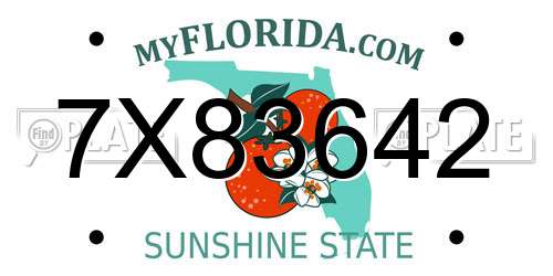 7X83642 Florida License Plate