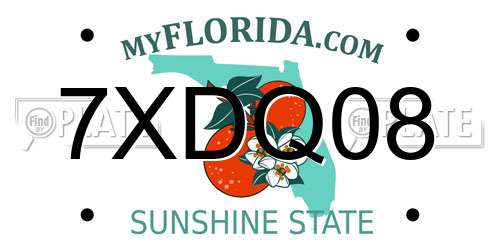 7XDQ08 Florida License Plate