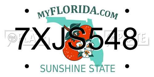 7XJS548 Florida License Plate
