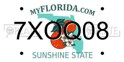 7XOQ08 Florida License Plate