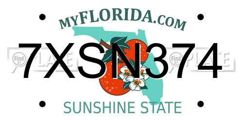 7XSN374 Florida License Plate