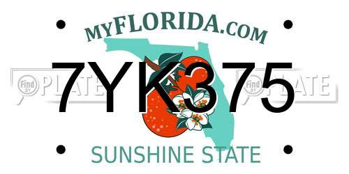 7YK375 Florida License Plate