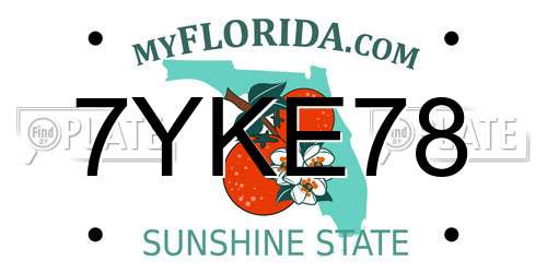 7YKE78 Florida License Plate