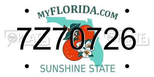 7Z70726 Florida License Plate