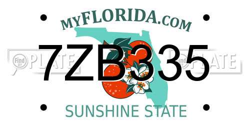 7ZB335 Florida License Plate