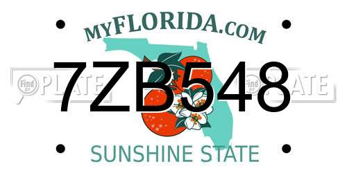 7ZB548 Florida License Plate