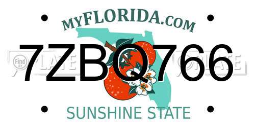 7ZBQ766 Florida License Plate