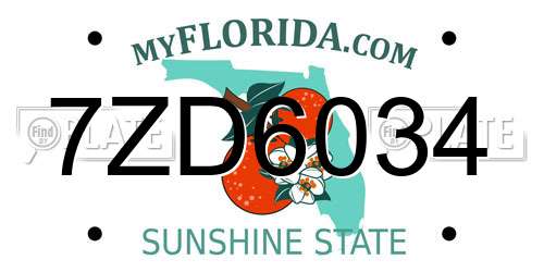 7ZD6034 Florida License Plate