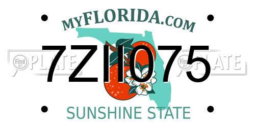 7ZII075 Florida License Plate