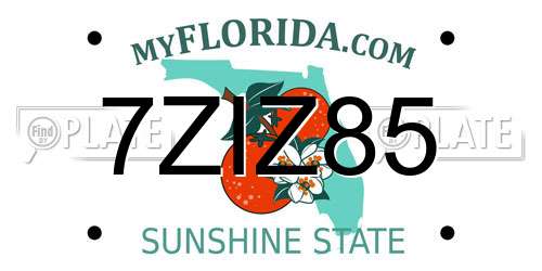 7ZIZ85 Florida License Plate