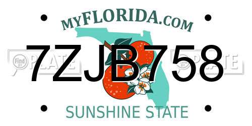 7ZJB758 Florida License Plate