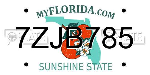 7ZJB785 Florida License Plate