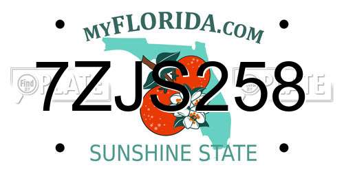 7ZJS258 Florida License Plate