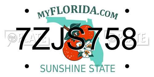 7ZJS758 Florida License Plate