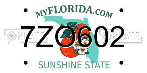 7ZO602 Florida License Plate