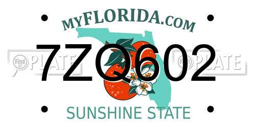 7ZQ602 Florida License Plate