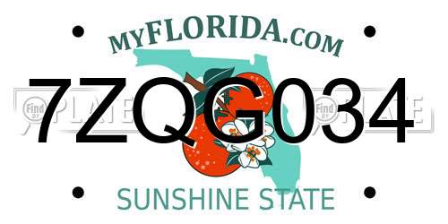 7ZQG034 Florida License Plate