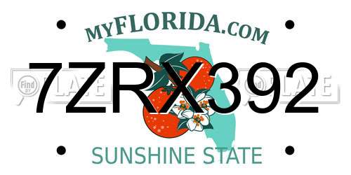 7ZRX392 Florida License Plate