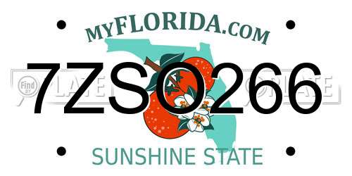 7ZSO266 Florida License Plate