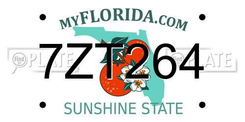 7ZT264 Florida License Plate