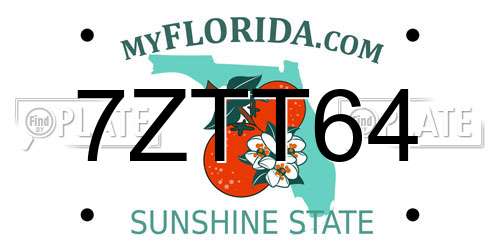 7ZTT64 Florida License Plate