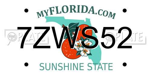7ZWS52 Florida License Plate
