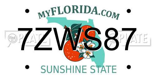 7ZWS87 Florida License Plate