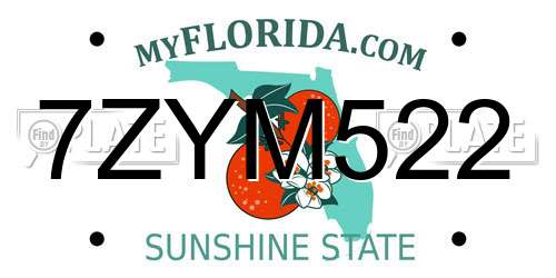 7ZYM522 Florida License Plate