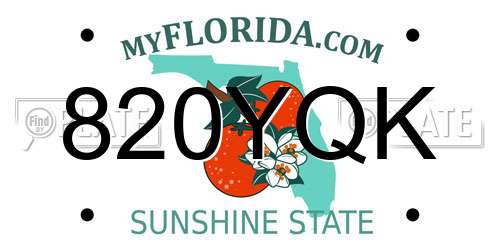 820YQK Florida License Plate