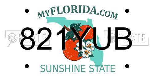 821YUB Florida License Plate