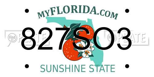 827SO3 Florida License Plate