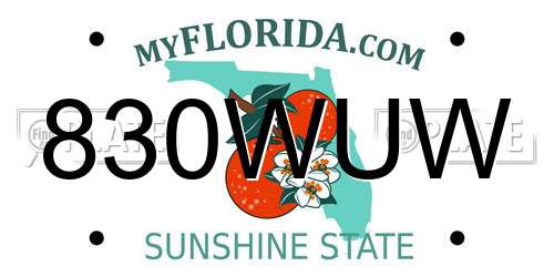 830WUW Florida License Plate