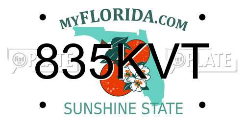 835KVT Florida License Plate