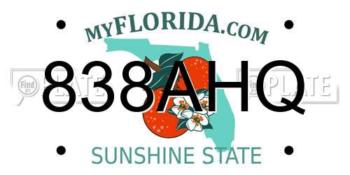 838AHQ Florida License Plate