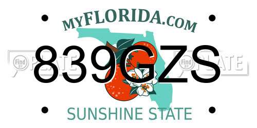839GZS Florida License Plate