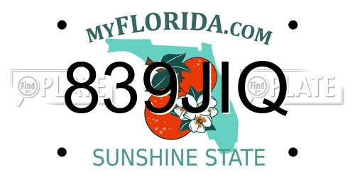 839JIQ Florida License Plate