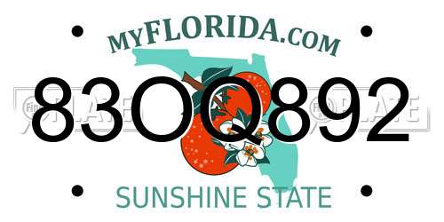 83OQ892 Florida License Plate