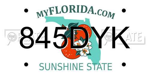 845DYK Florida License Plate