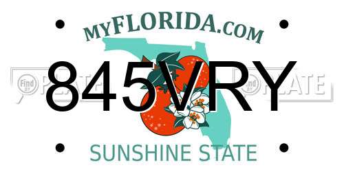 845VRY Florida License Plate