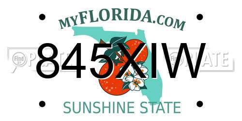 845XIW Florida License Plate