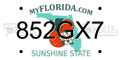 852GX7 Florida License Plate