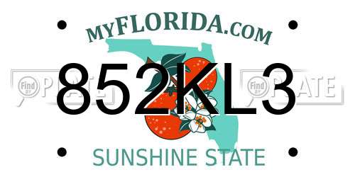 852KL3 Florida License Plate