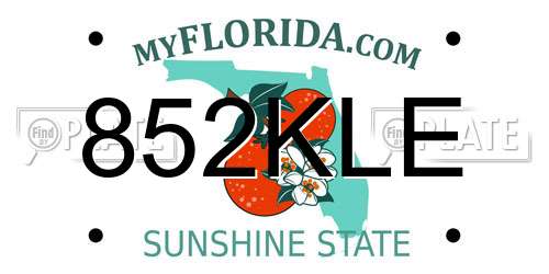 852KLE Florida License Plate