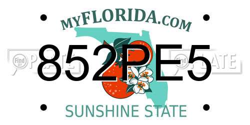 852PE5 Florida License Plate