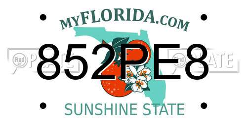 852PE8 Florida License Plate