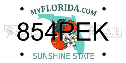 854PEK Florida License Plate