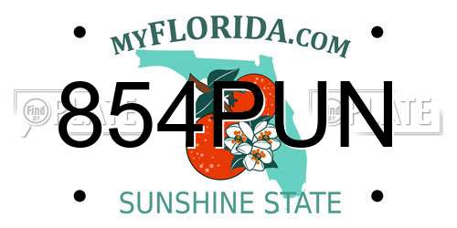 854PUN Florida License Plate